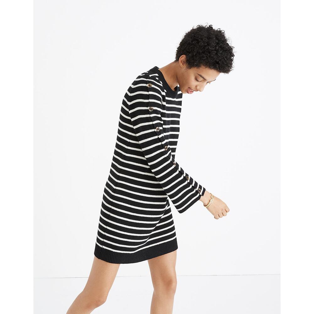 Madewell Merino Wool Blend Striped Button Detail Tunic Sweater Size XS - Picture 7 of 10